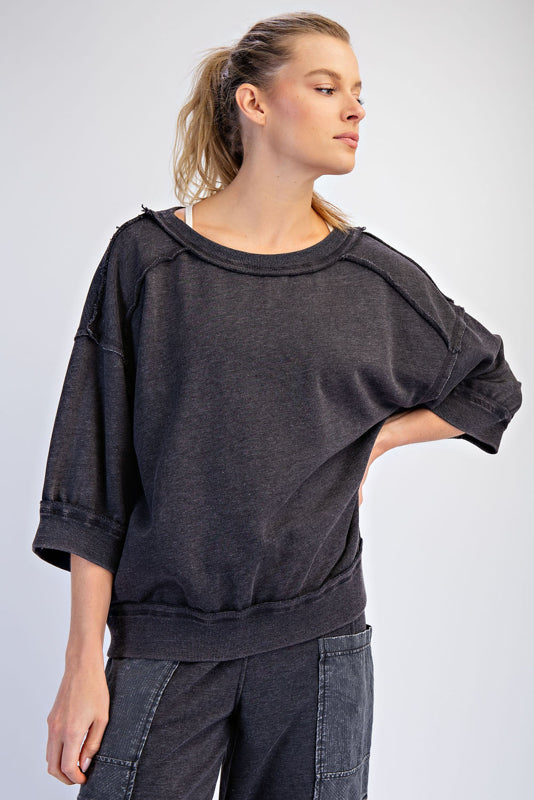 2 PC MINERAL WASHED FRENCH TERRY SHORT SLEEVE TOP & PANT SET