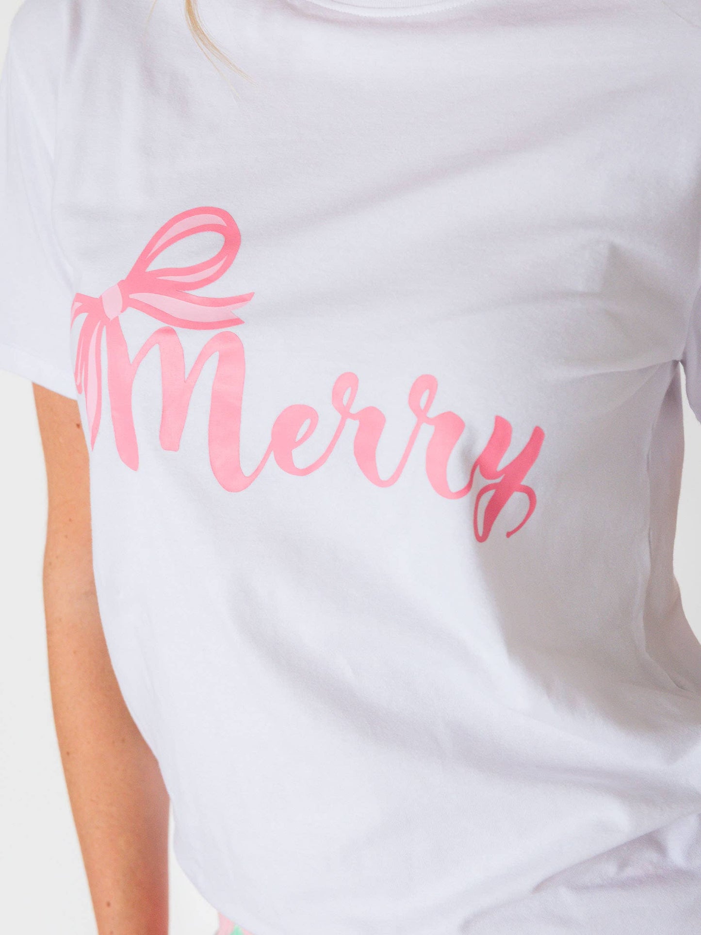 Adult Merry Bow White Short Sleeve Graphic Tee