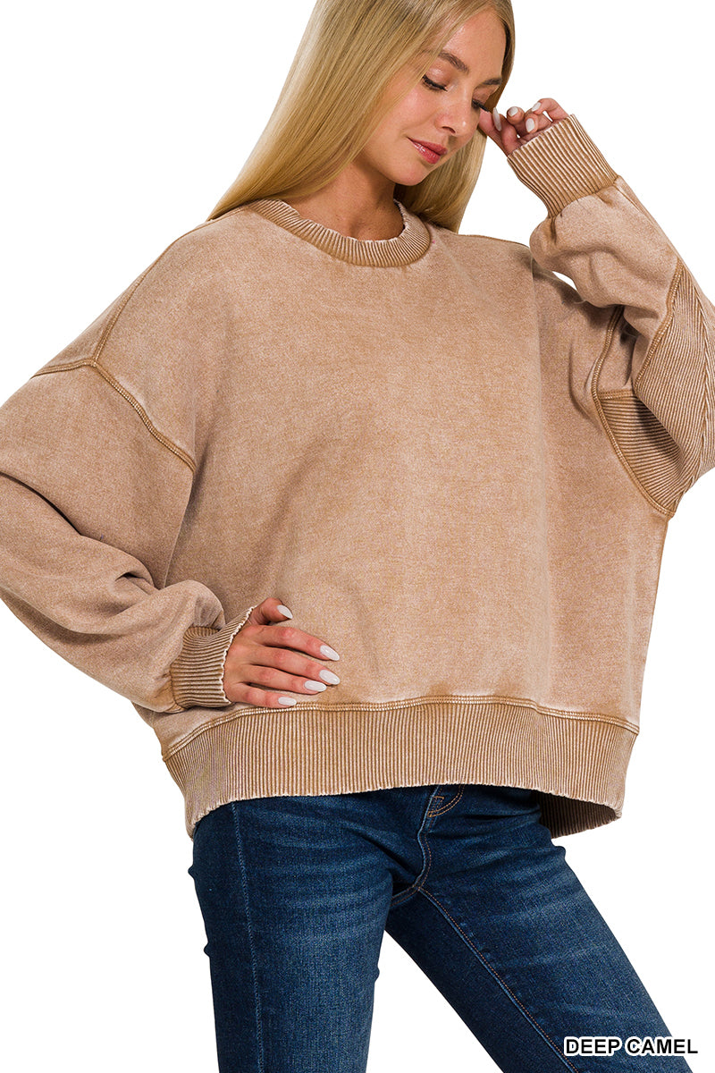 ACID WASH FLEECE OVERSIZED PULLOVER