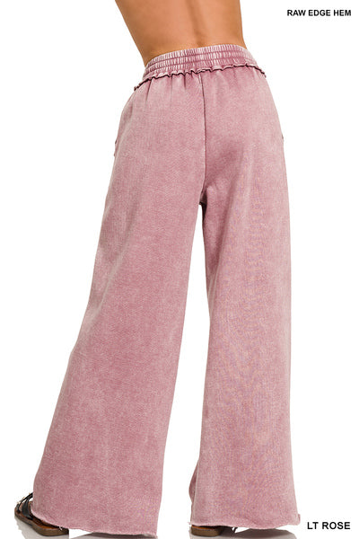 Zenana Acid wash fleece palazzo sweatpants with pockets