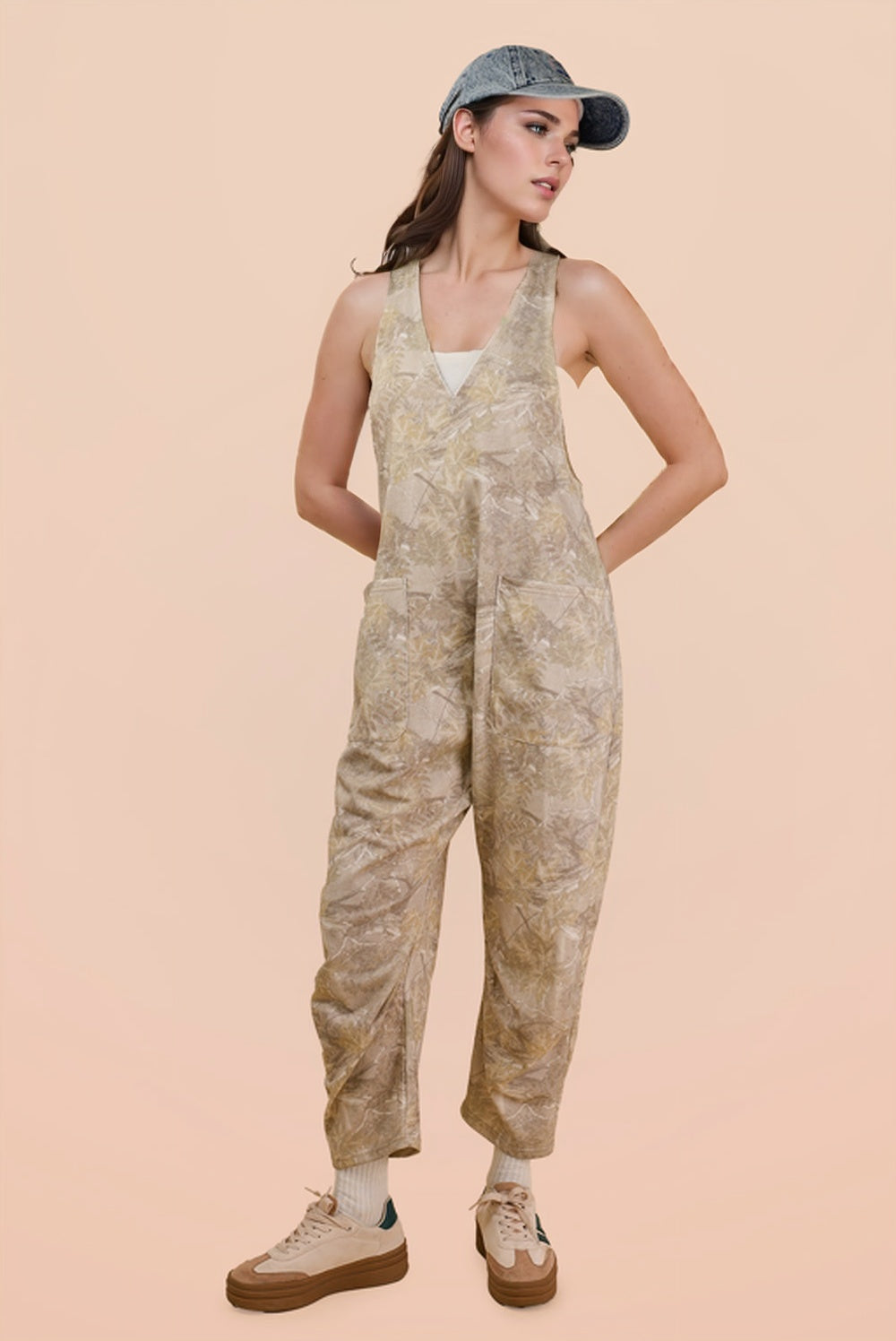 Casual Loose Fit Camo Knit Baggy Jumpsuit