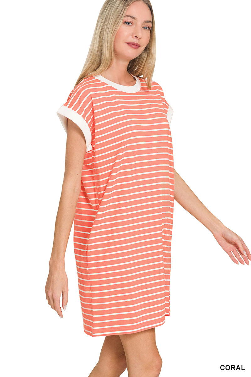 Contrast Trim Striped T-Shirt Dress