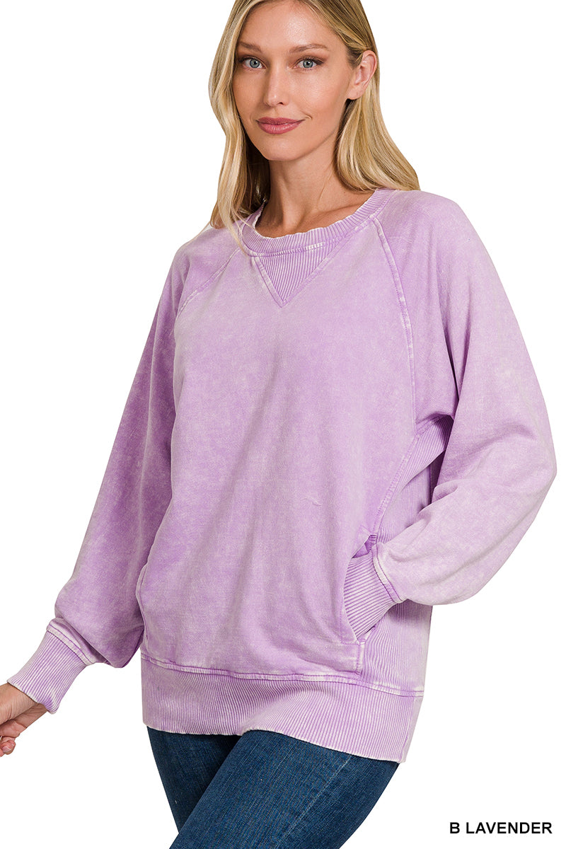 ACID WASHED FRENCH TERRY PULLOVER WITH POCKETS