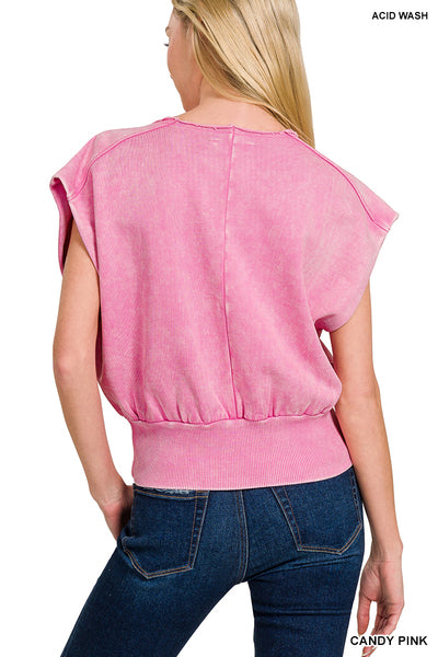 WASHED BOAT NECK BOTTOM BANDED DOLMAN SLEEVE TOP