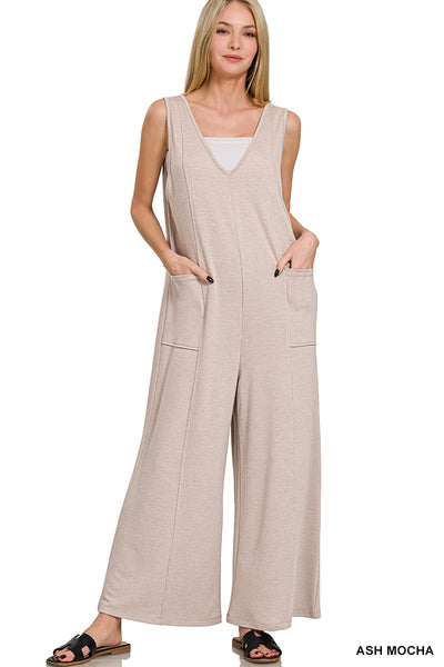 FRENCH TERRY DEEP V-NECK JUMPSUITS