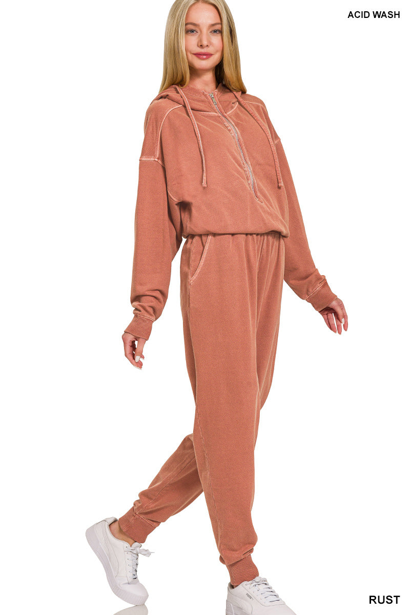 enzyme washed french terry jumpsuit