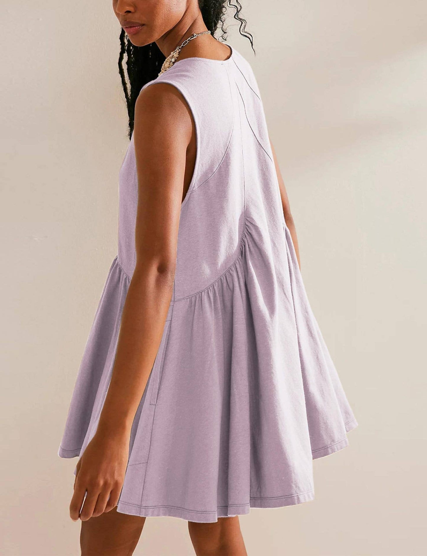 Summer V-Neck Pleated Sleeveless Vest Dress