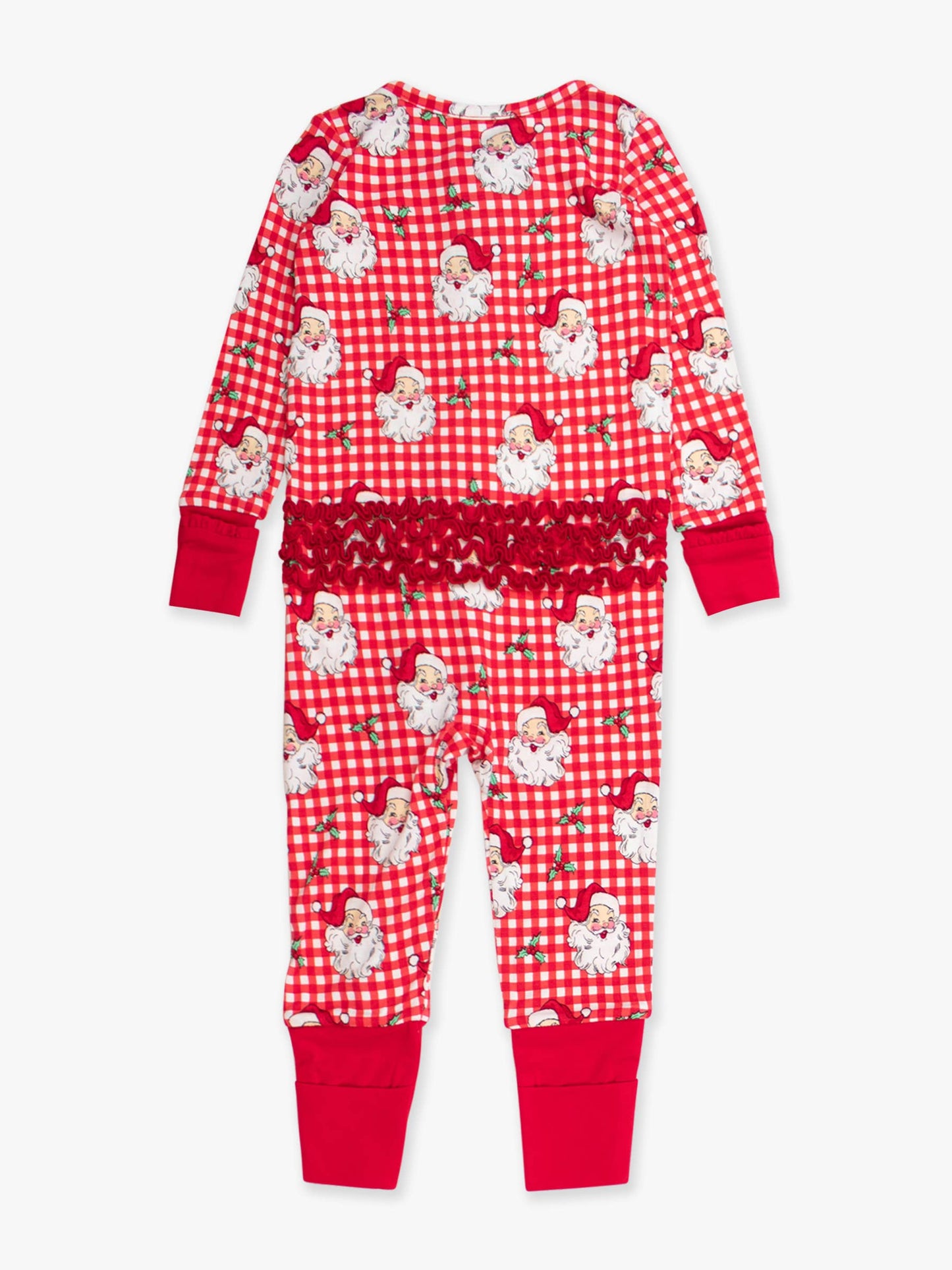 SoftSnooze™ Baby Girls Bamboo Viscose Red Dear Santa Convertible Ruffle One Piece Footie Pajama
