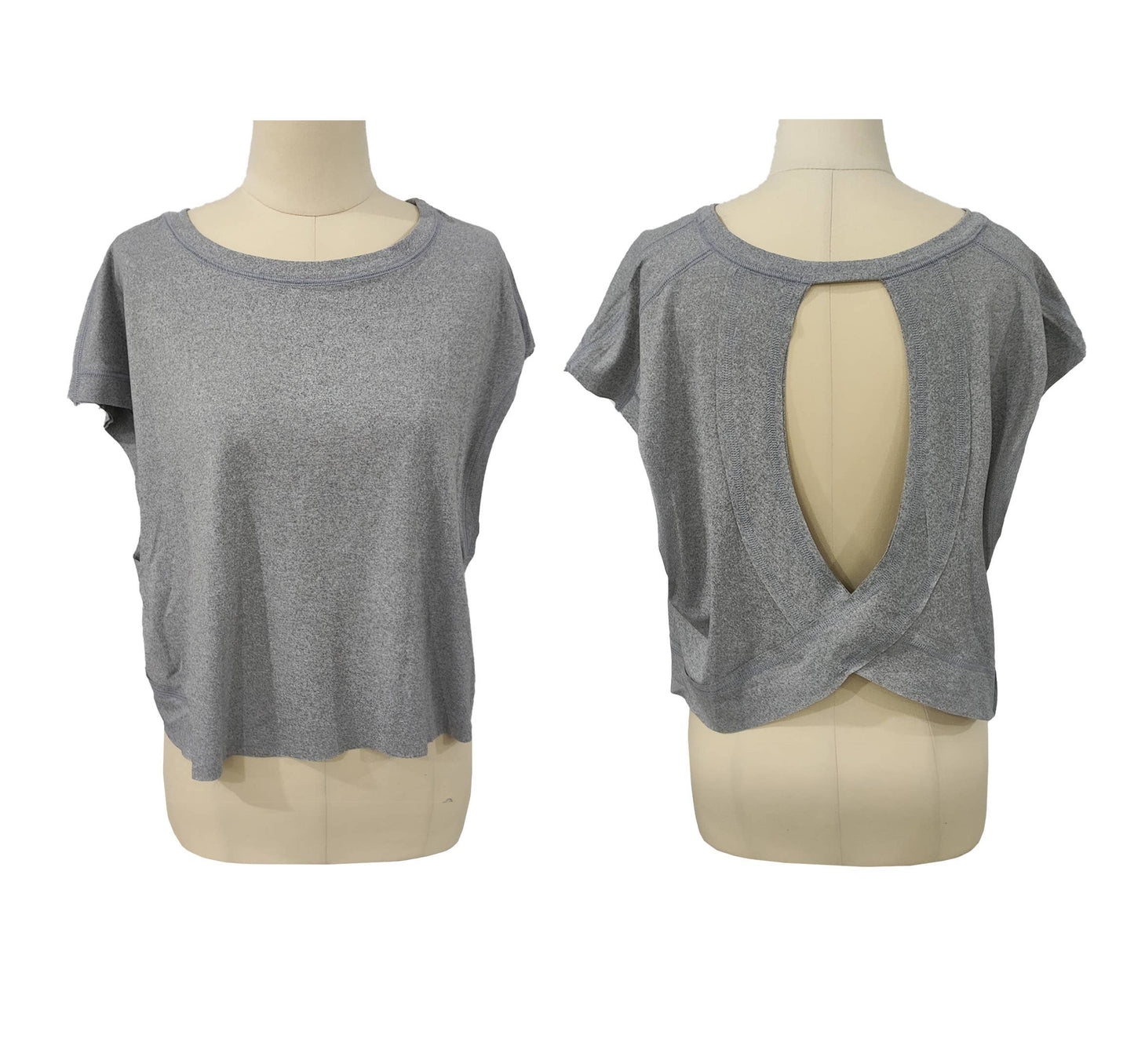 Slouchy wrapped cutout back short sleeve workout tee top