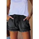 Casual Pocketed Frayed Denim Shorts Black, 100%Cotton