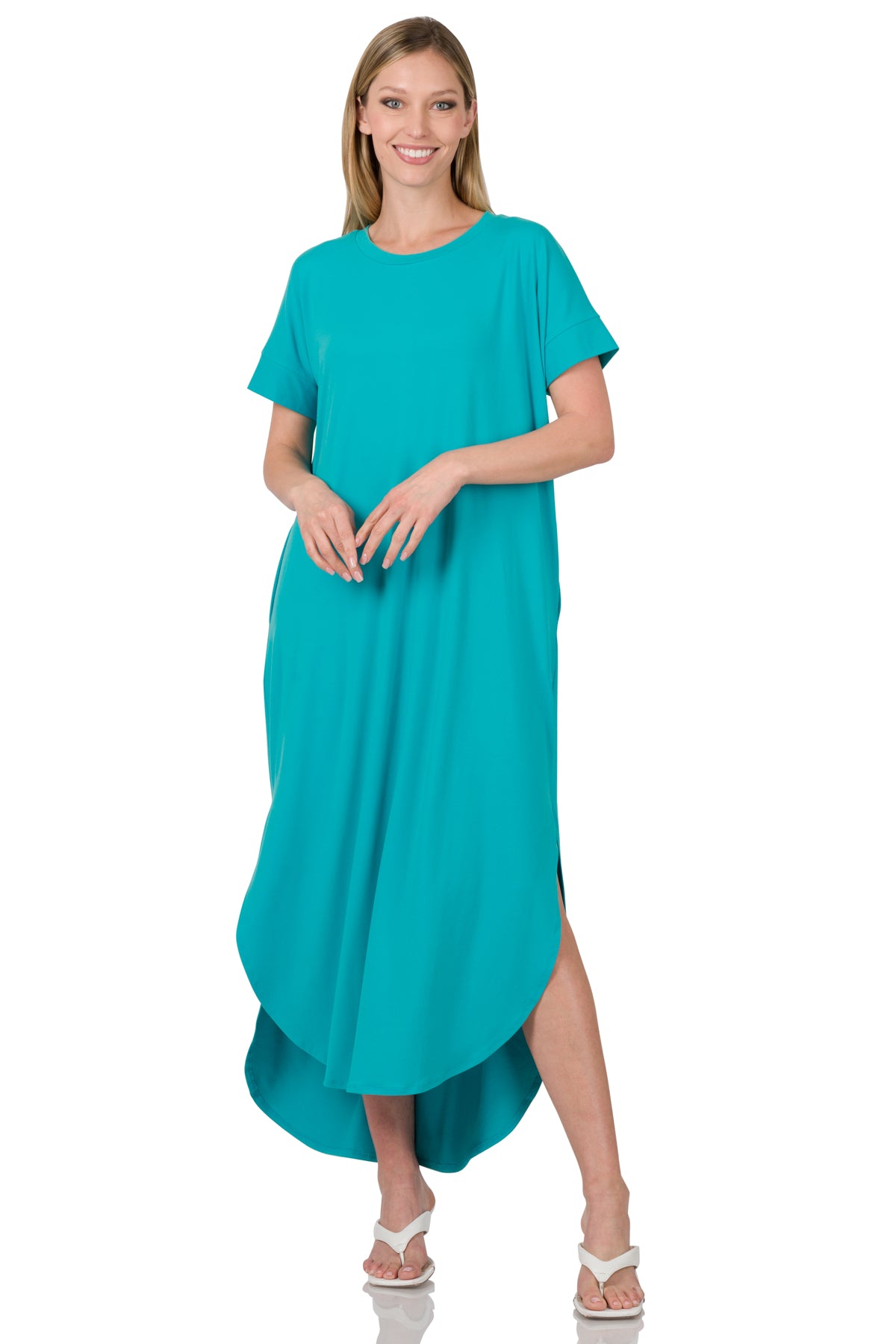 BRUSHED DTY SHORT SLEEVE MAXI DRESS