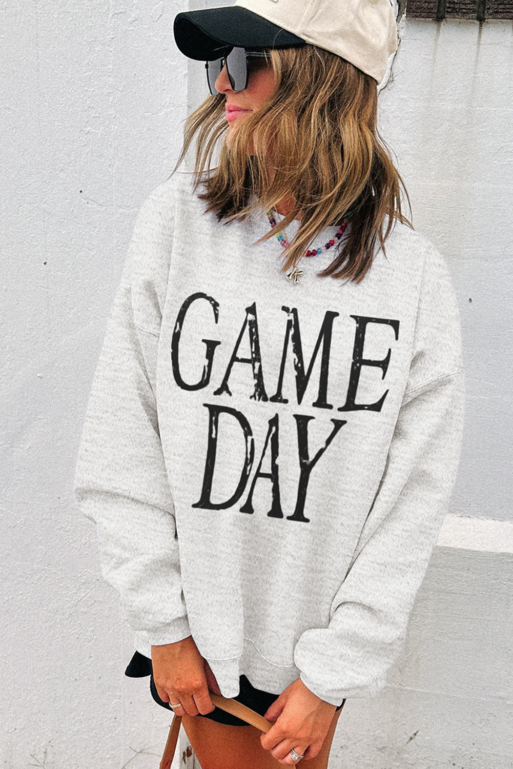 Black GAME DAY Vintage Washed Letter Graphic Baggy Sweatshirt