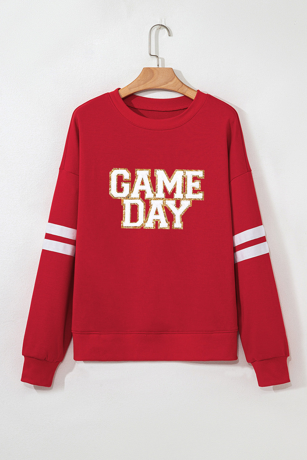 Fiery Red GAME DAY Striped Drop Shoulder Oversized Sweatshirt