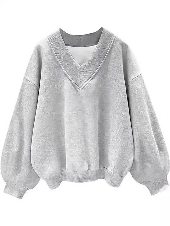 Fashionable and Casual Loose Versatile V-neck Sweatshirt Top