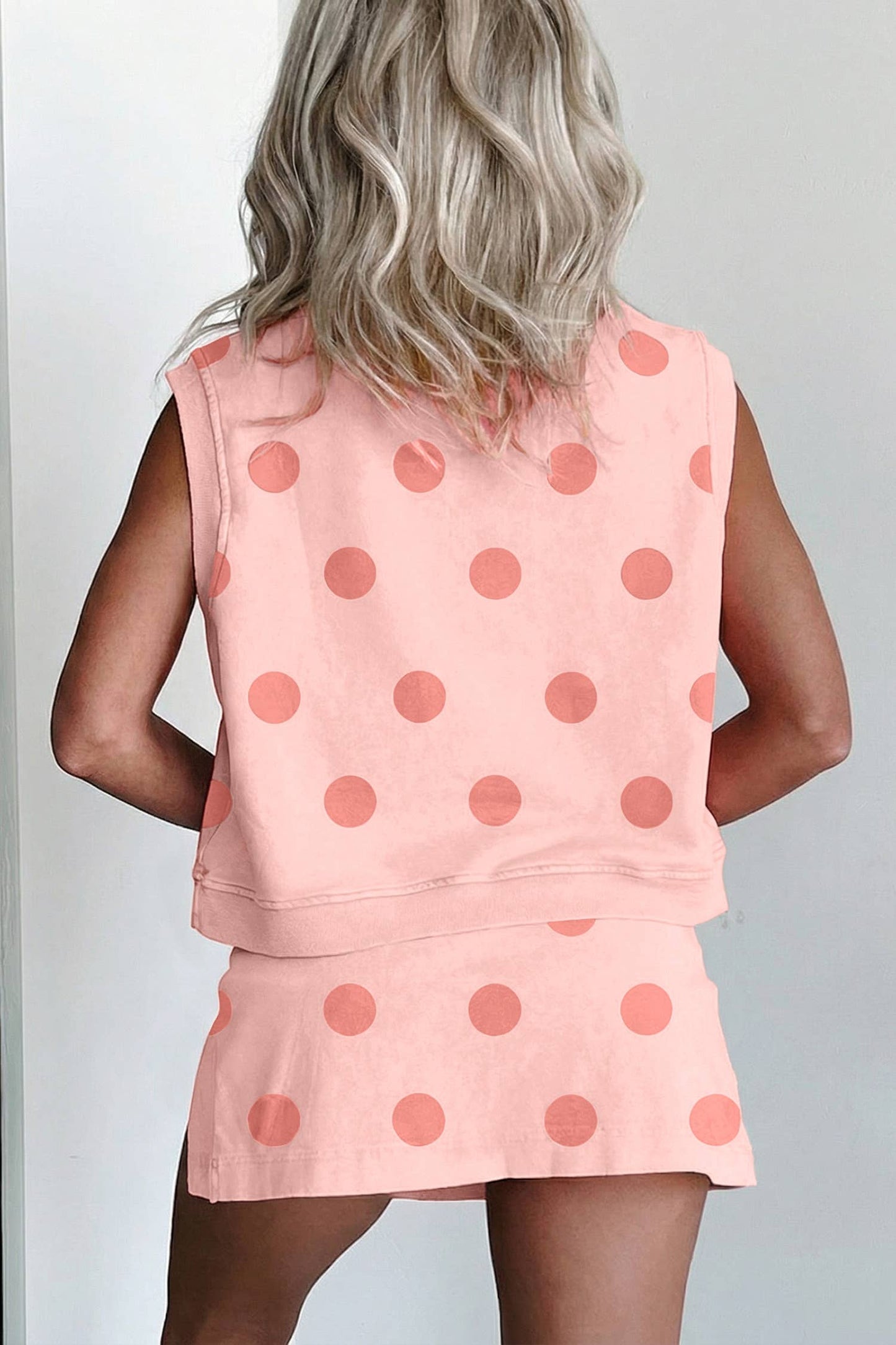 Plus Polka Dot Print Tank Split Mini Skort 2pcs Set (S-4X)