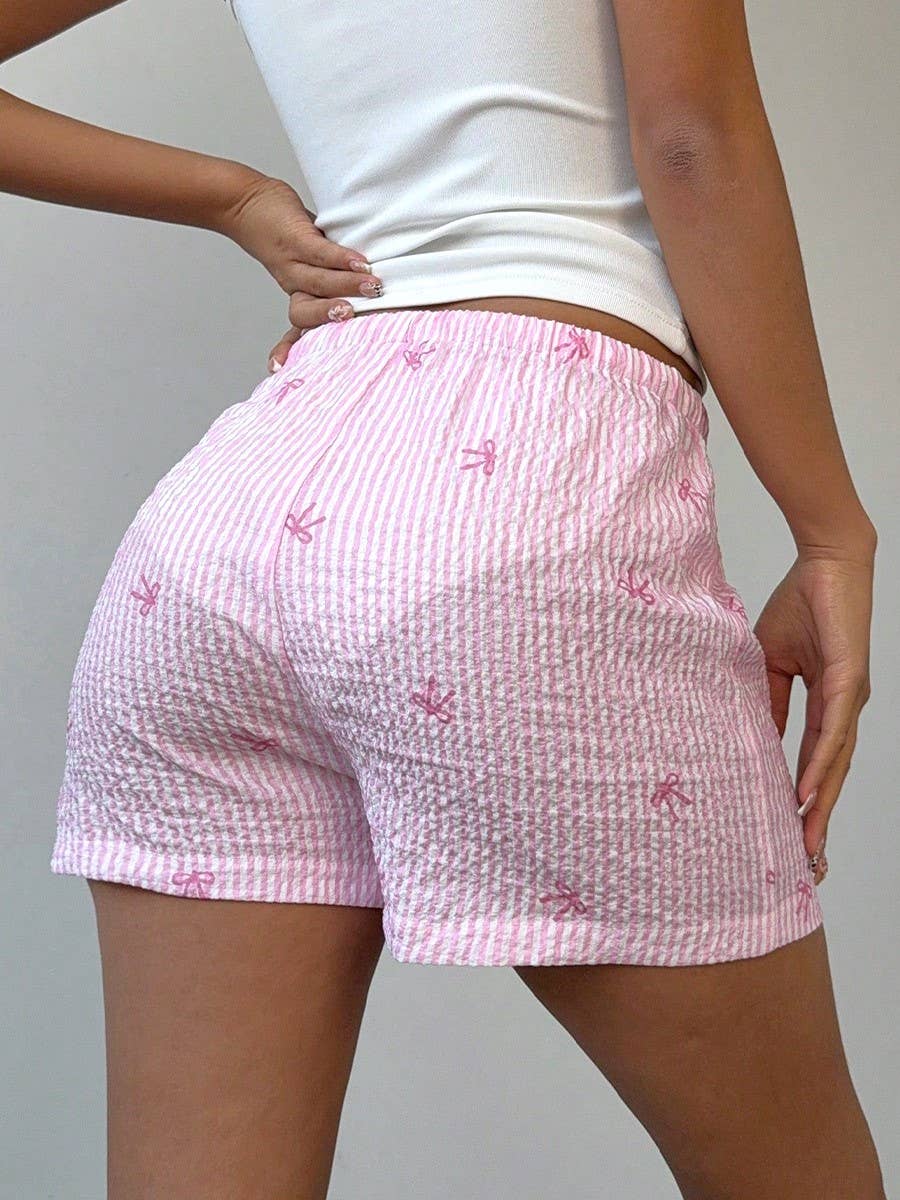 Comfy Adorable Pink Striped Bowknot Shorts