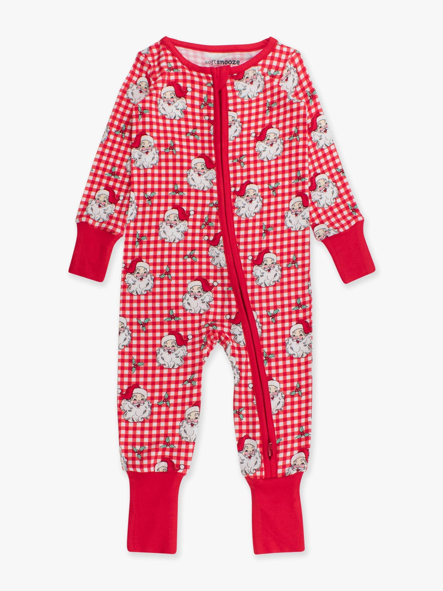 SoftSnooze™ Baby Bamboo Viscose Red Dear Santa Convertible One Piece Footie Pajama