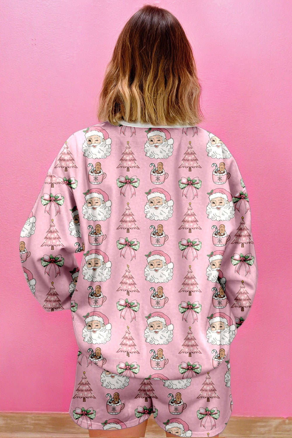 White Ho Ho Ho Letter Graphic Christmas Pajama Set