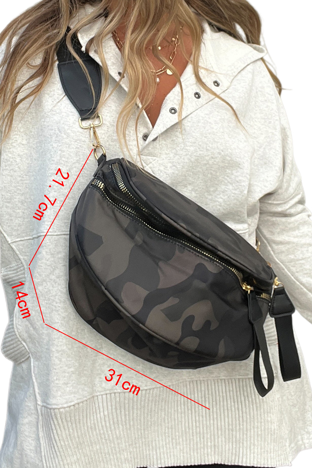 Light Grey Camouflage Print Double Zipper Crossbody Bag