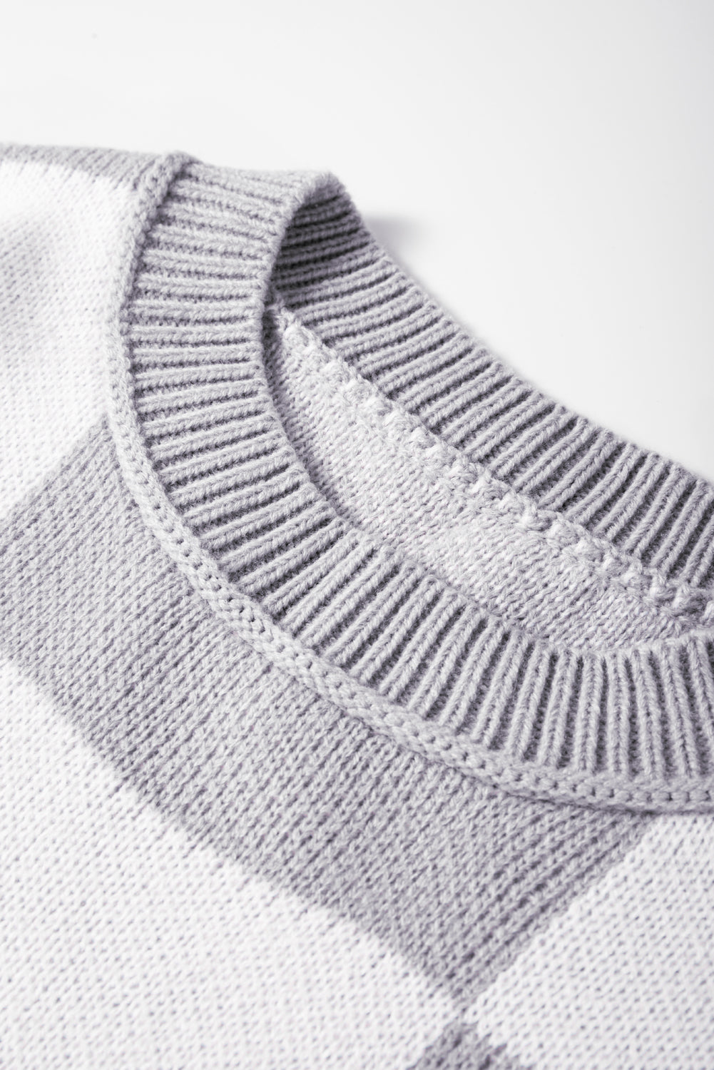 Dark Brown Plaid Bishop Sleeve Pullover Sweater