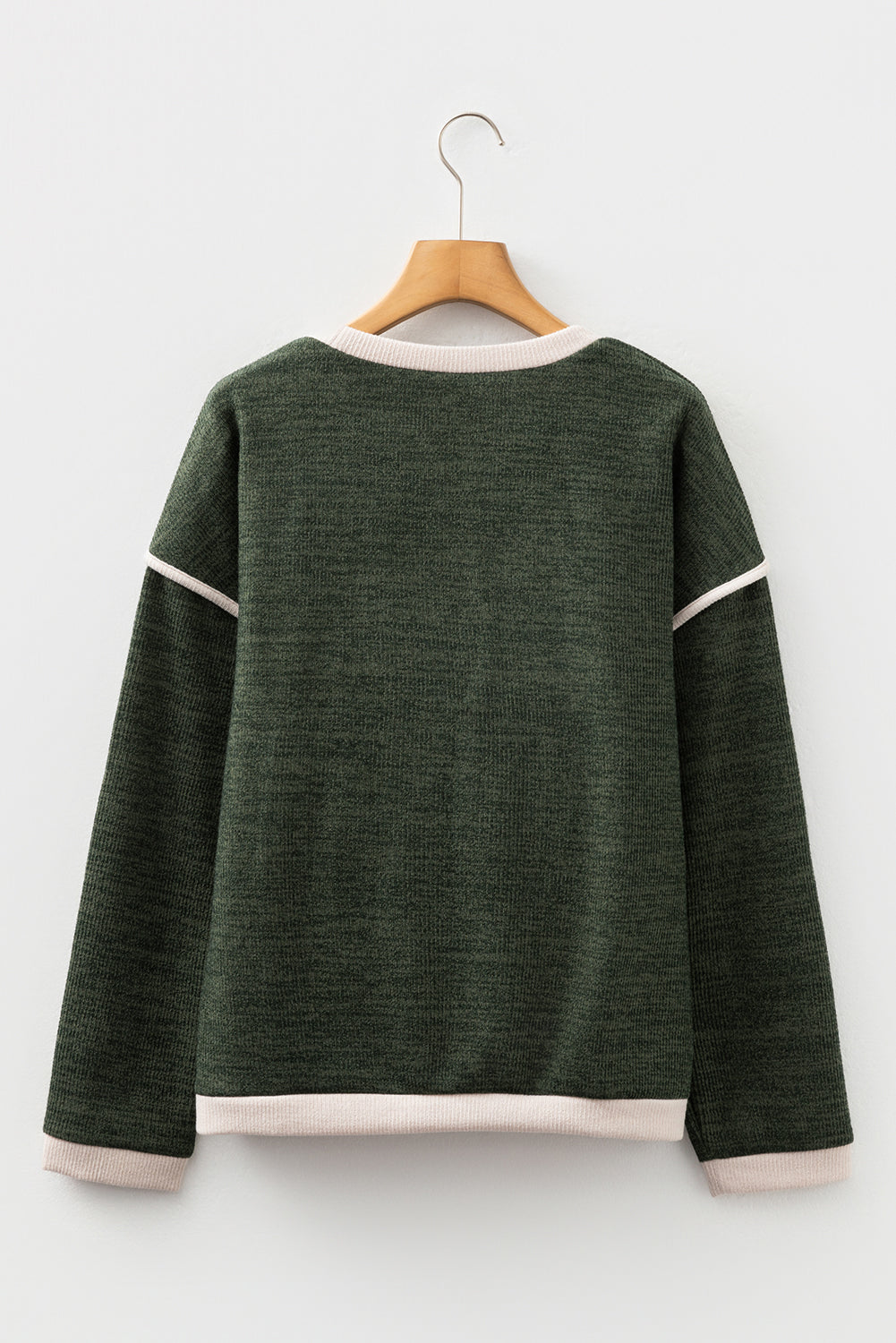 Light Pink Contrast Color Trim Knit Drop Shoulder Loose Top