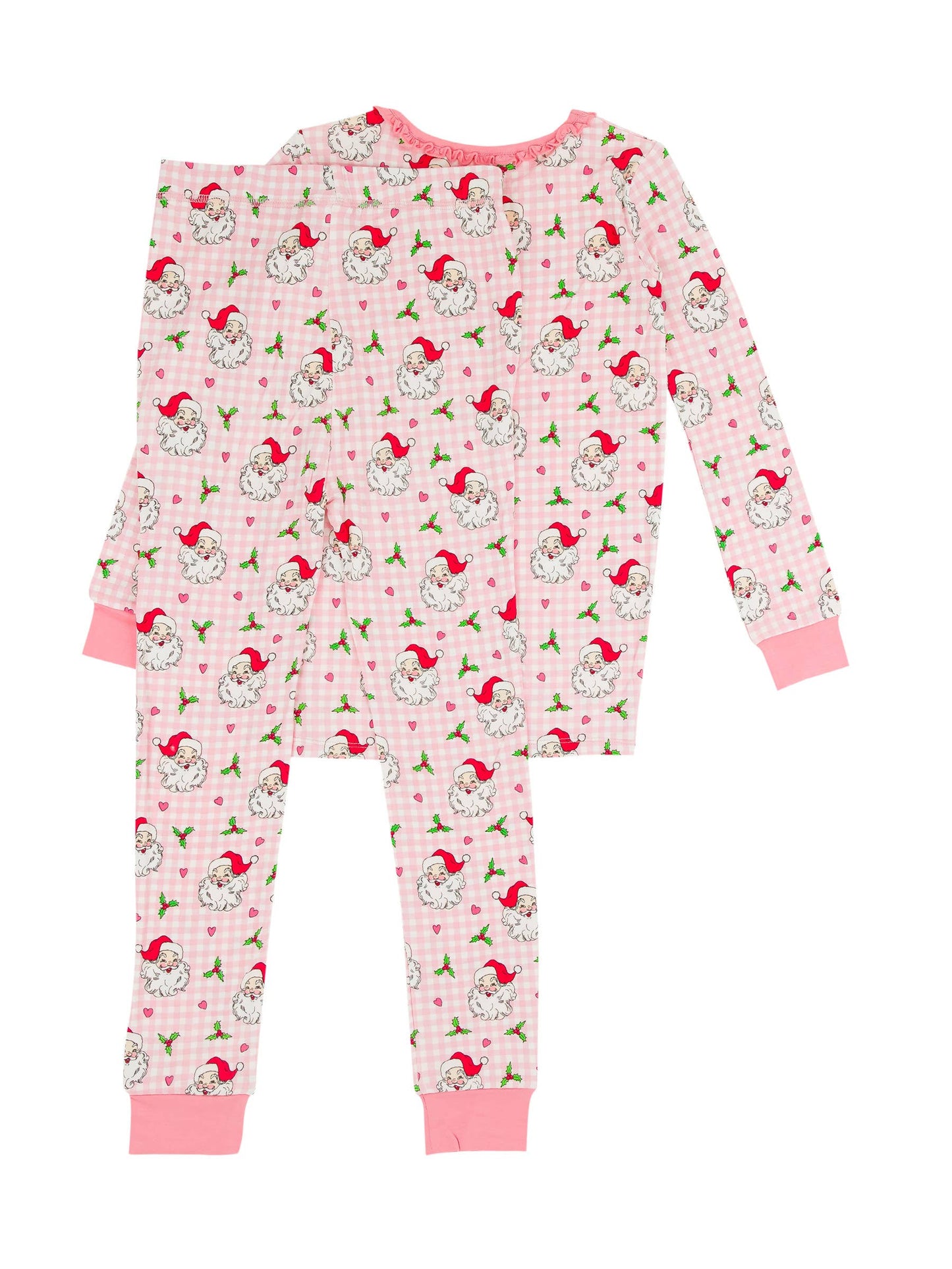 SoftSnooze™ Girls Bamboo Viscose Pink Dear Santa Ruffle Long Sleeve Pajama Set