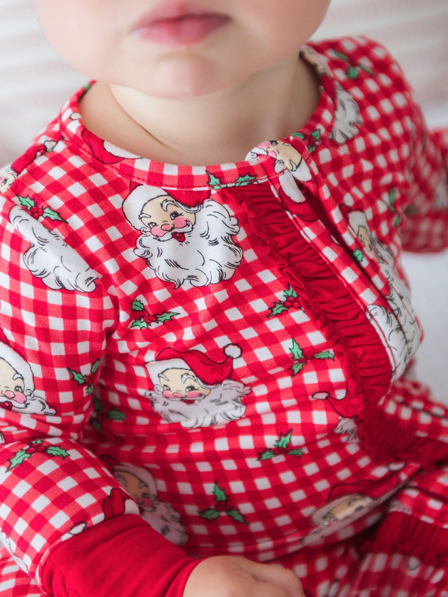 SoftSnooze™ Baby Girls Bamboo Viscose Red Dear Santa Convertible Ruffle One Piece Footie Pajama