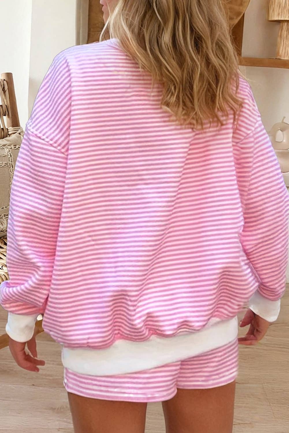 66Stripe Oversize Mock Neck Sweatshirt and Shorts Set (S-XL)