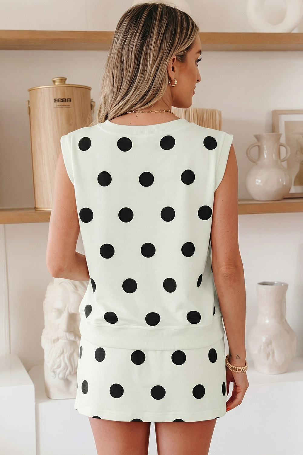 Plus Polka Dot Print Tank Split Mini Skort 2pcs Set (S-4X)