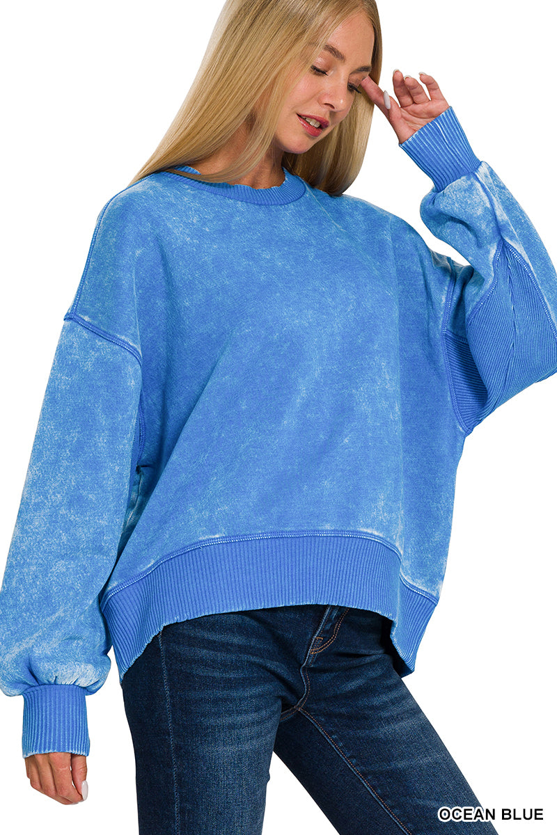 ACID WASH FLEECE OVERSIZED PULLOVER