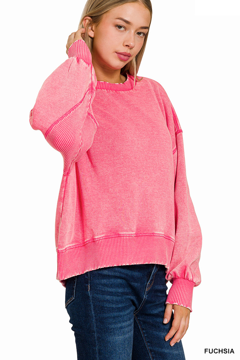 ACID WASH FLEECE OVERSIZED PULLOVER