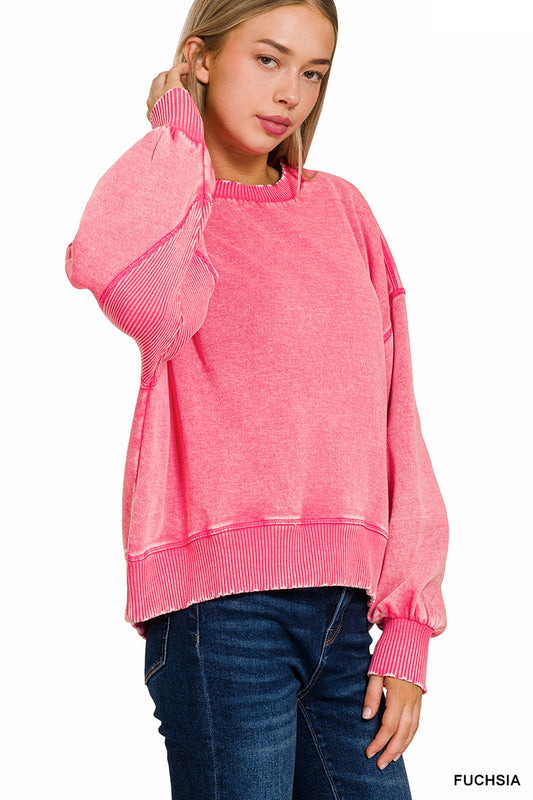 ACID WASH FLEECE OVERSIZED PULLOVER