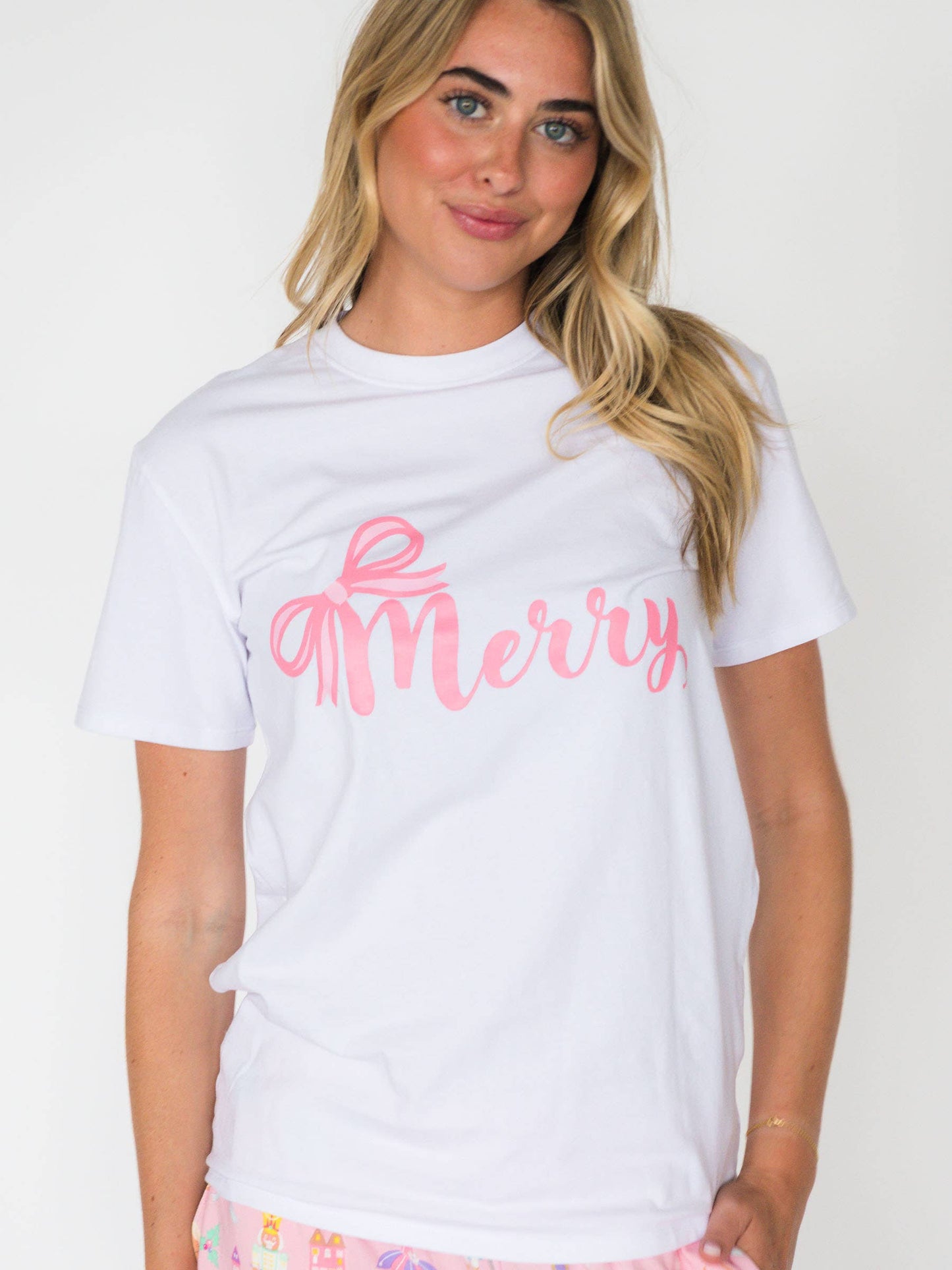 Adult Merry Bow White Short Sleeve Graphic Tee
