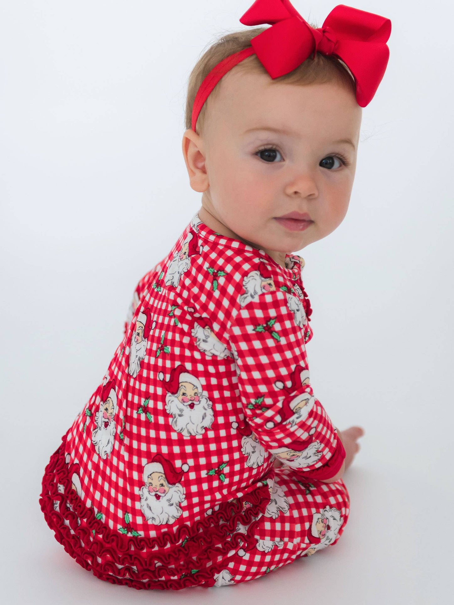 SoftSnooze™ Baby Girls Bamboo Viscose Red Dear Santa Convertible Ruffle One Piece Footie Pajama