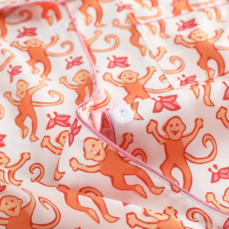 Cute Comfy Monkey Print Long Sleeve Pajama Set