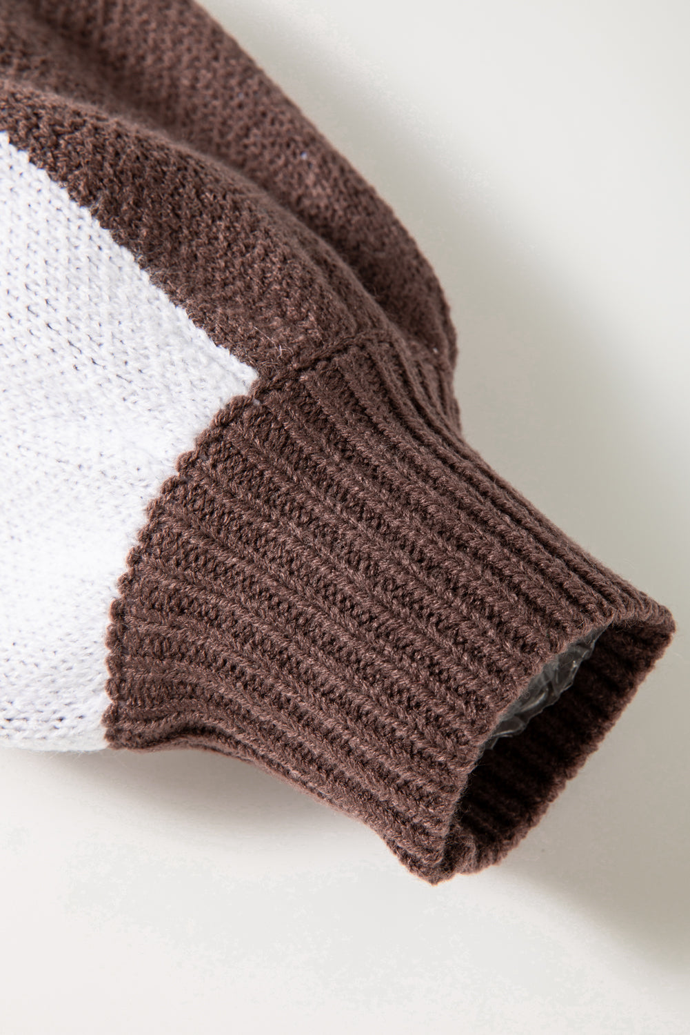 Dark Brown Plaid Bishop Sleeve Pullover Sweater