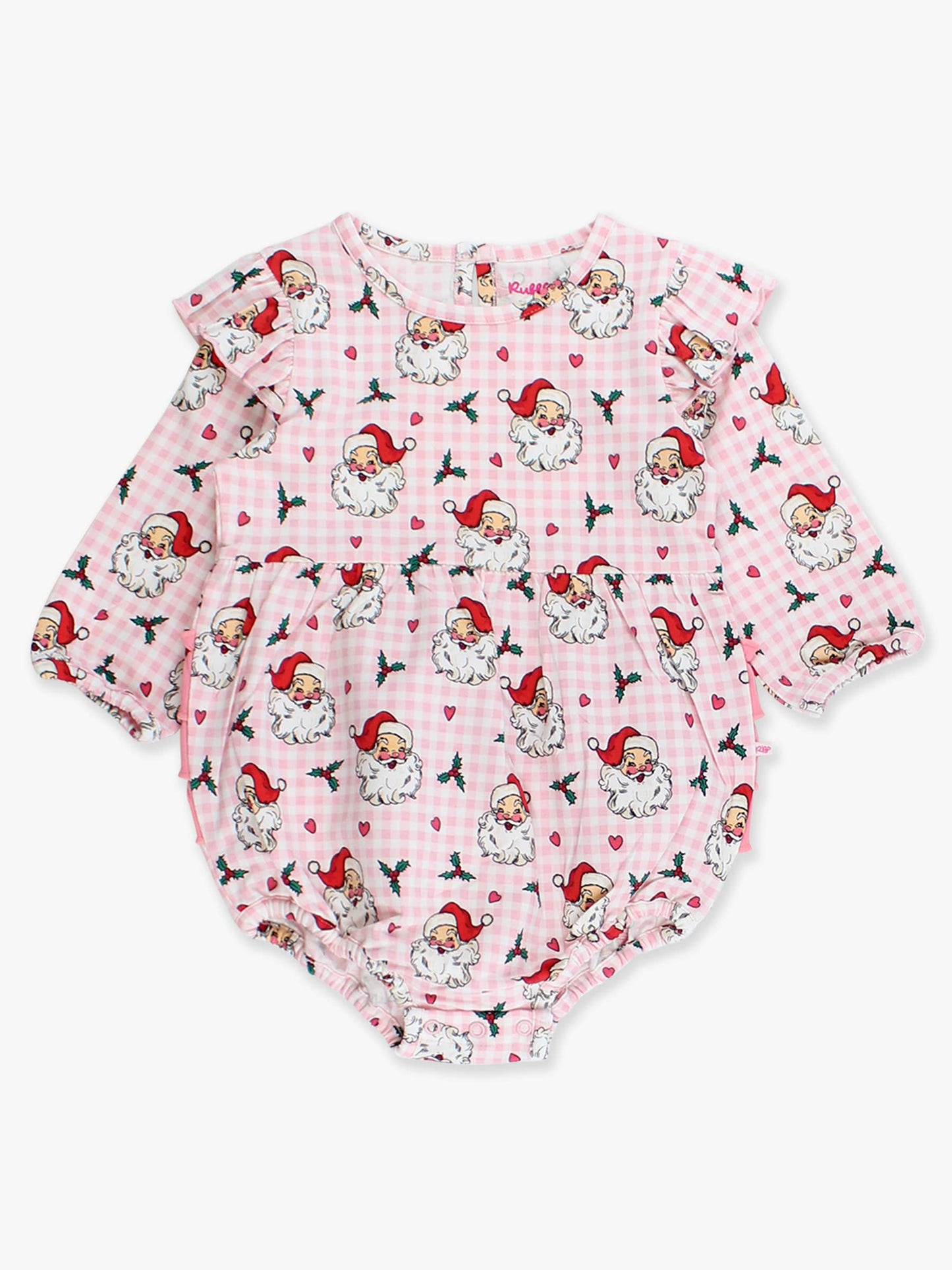 Baby Girls Pink Dear Santa Knit Long Sleeve Flutter Bubble Romper