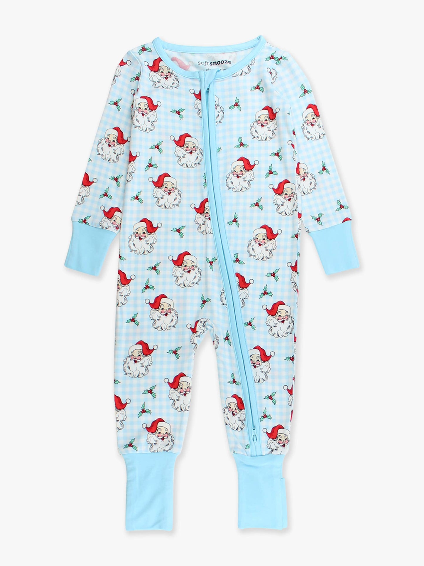 SoftSnooze™ Baby Bamboo Viscose Blue Dear Santa Convertible One Piece Footie Pajama