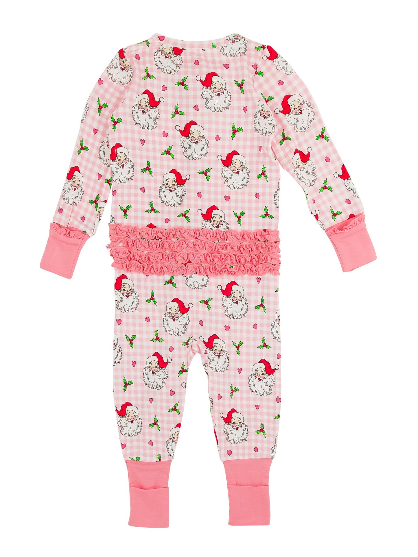 SoftSnooze™ Baby Girls Bamboo Viscose Pink Dear Santa Convertible Ruffle One Piece Footie Pajama