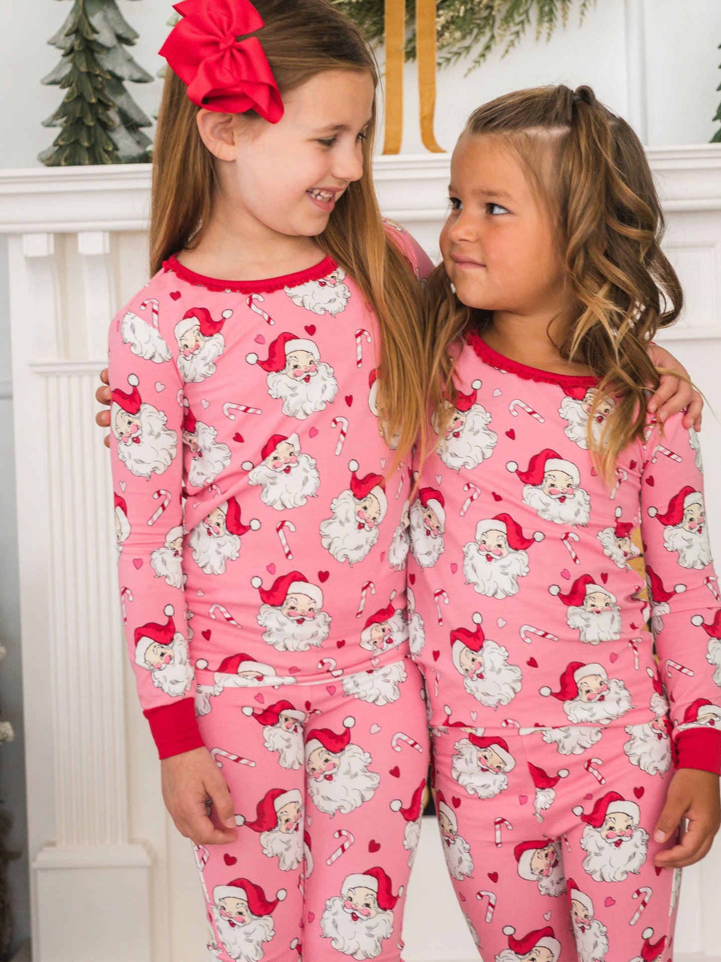 SoftSnooze™ Girls Modal Blend Pink Santa Joy Ruffle Long Sleeve Pajama Set