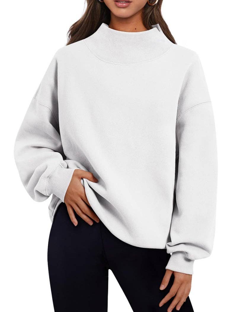 Oversized Mock Neck Top Sweatshirt