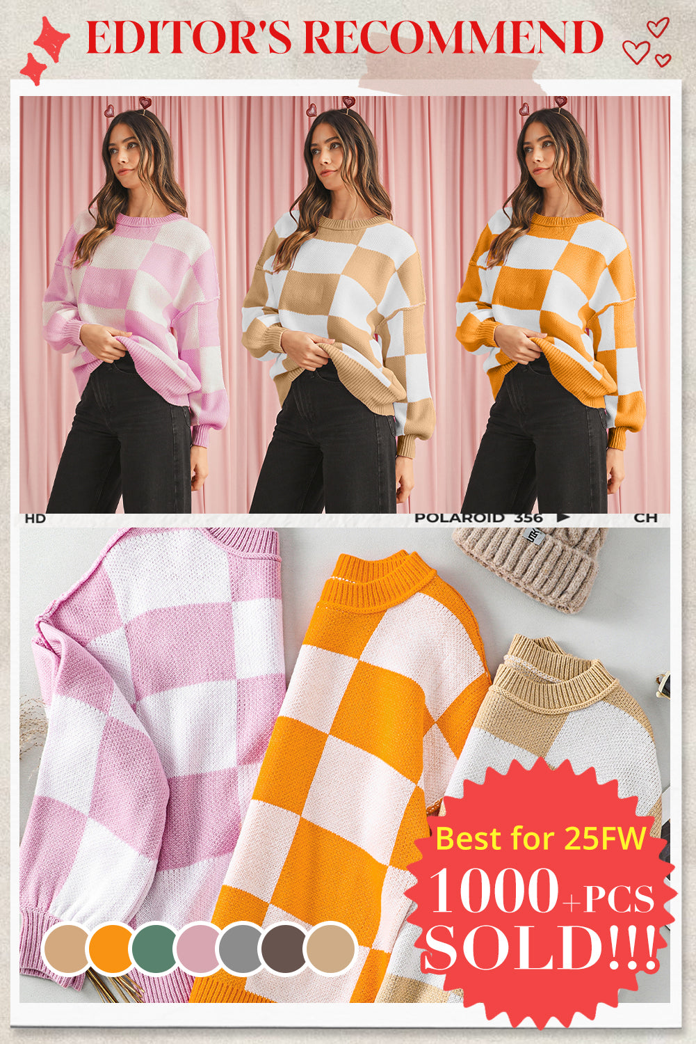 Dark Brown Plaid Bishop Sleeve Pullover Sweater