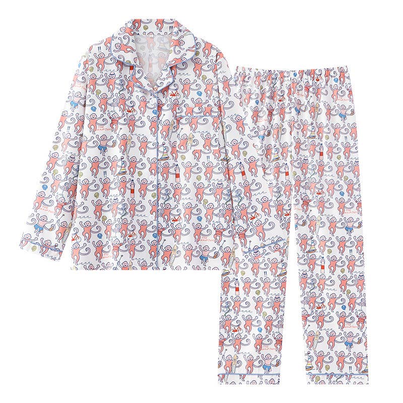 Cute Comfy Monkey Print Long Sleeve Pajama Set