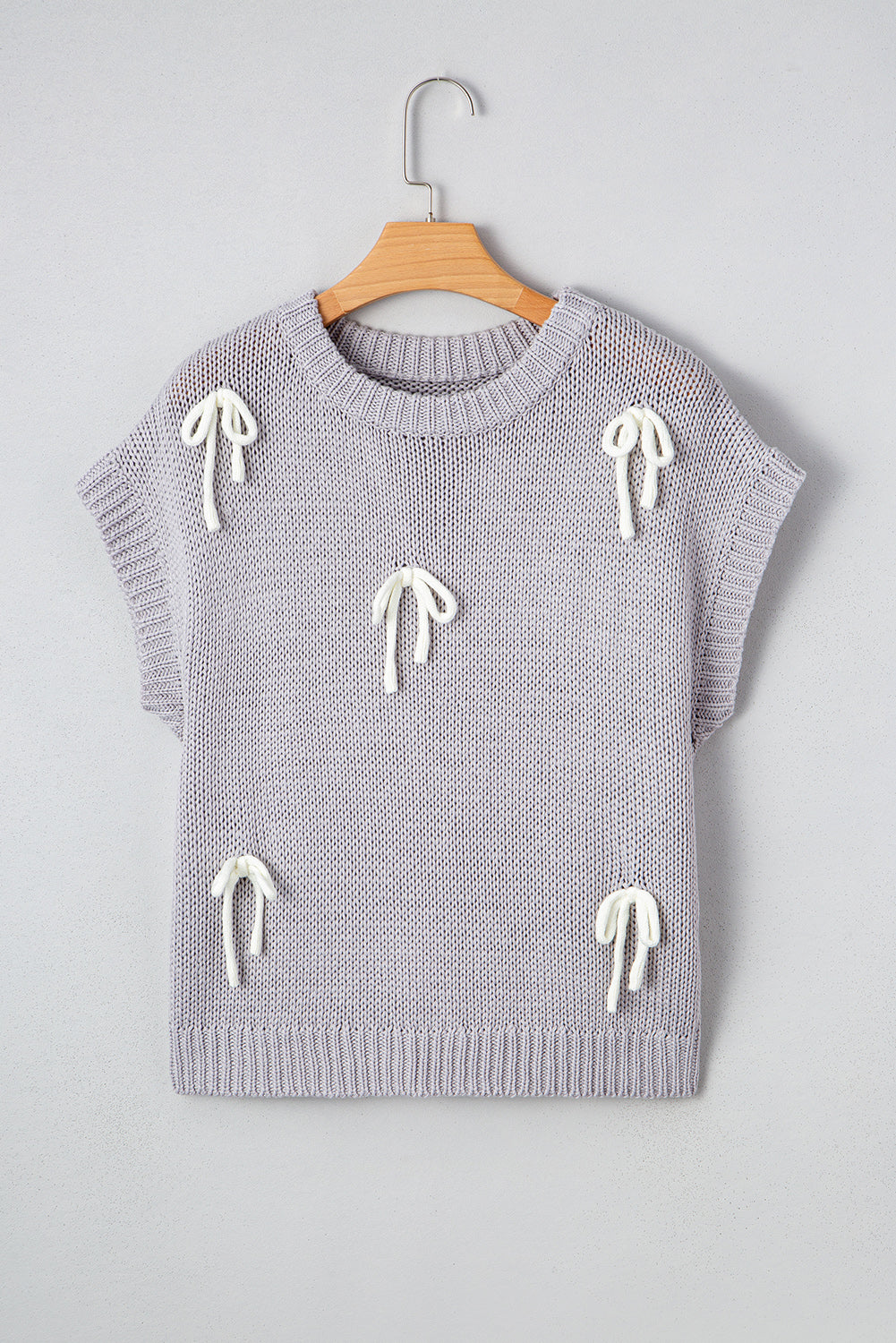 Parchment Bowknot Applique Cap Sleeve Sweater
