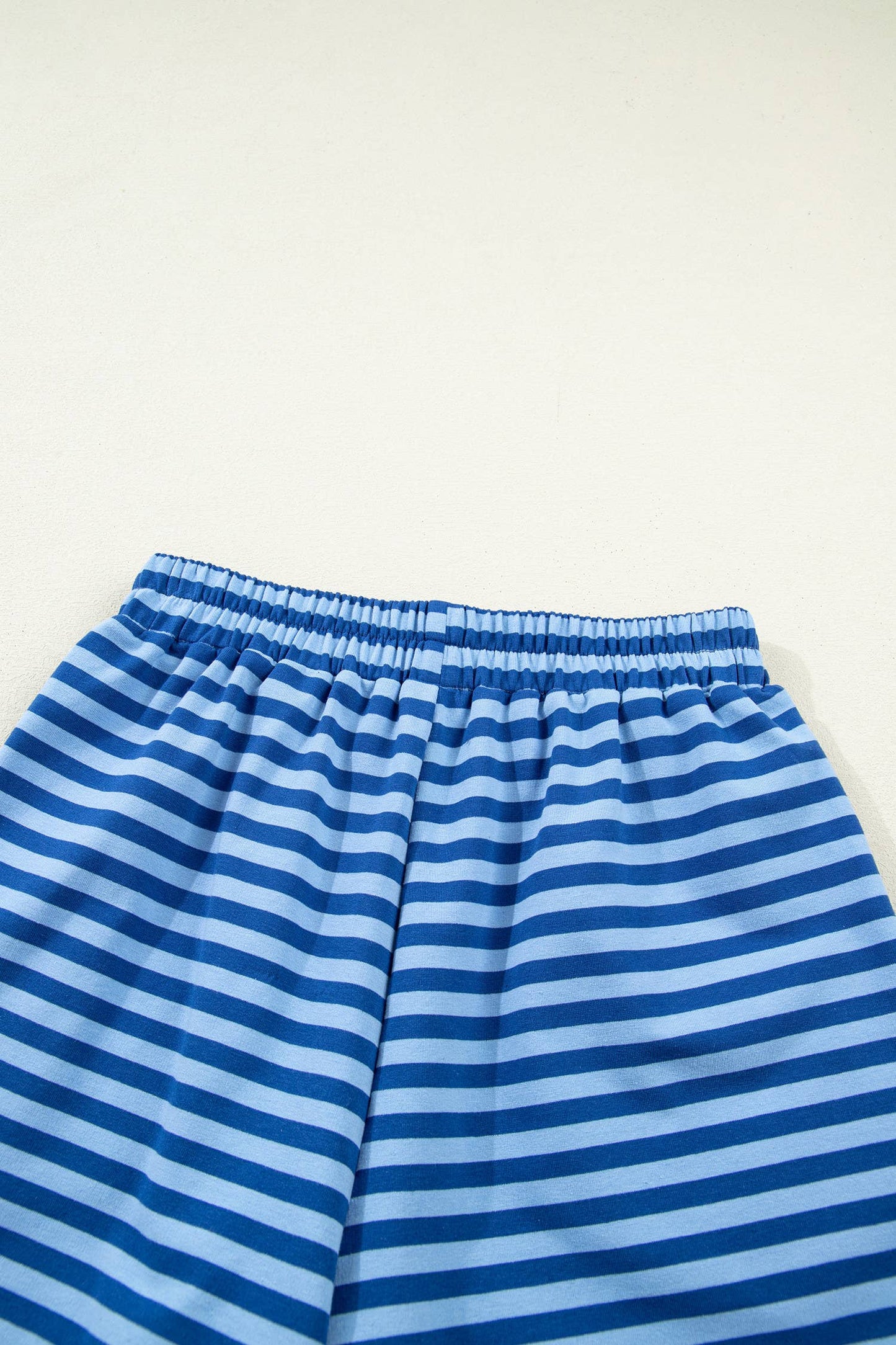 Stripe Long Sleeve Pullover Elastic Waist Shorts Set (S-XL)