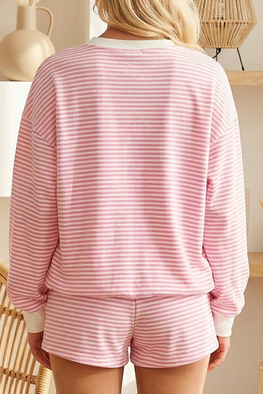 66Stripe Oversize Mock Neck Sweatshirt and Shorts Set (S-XL)