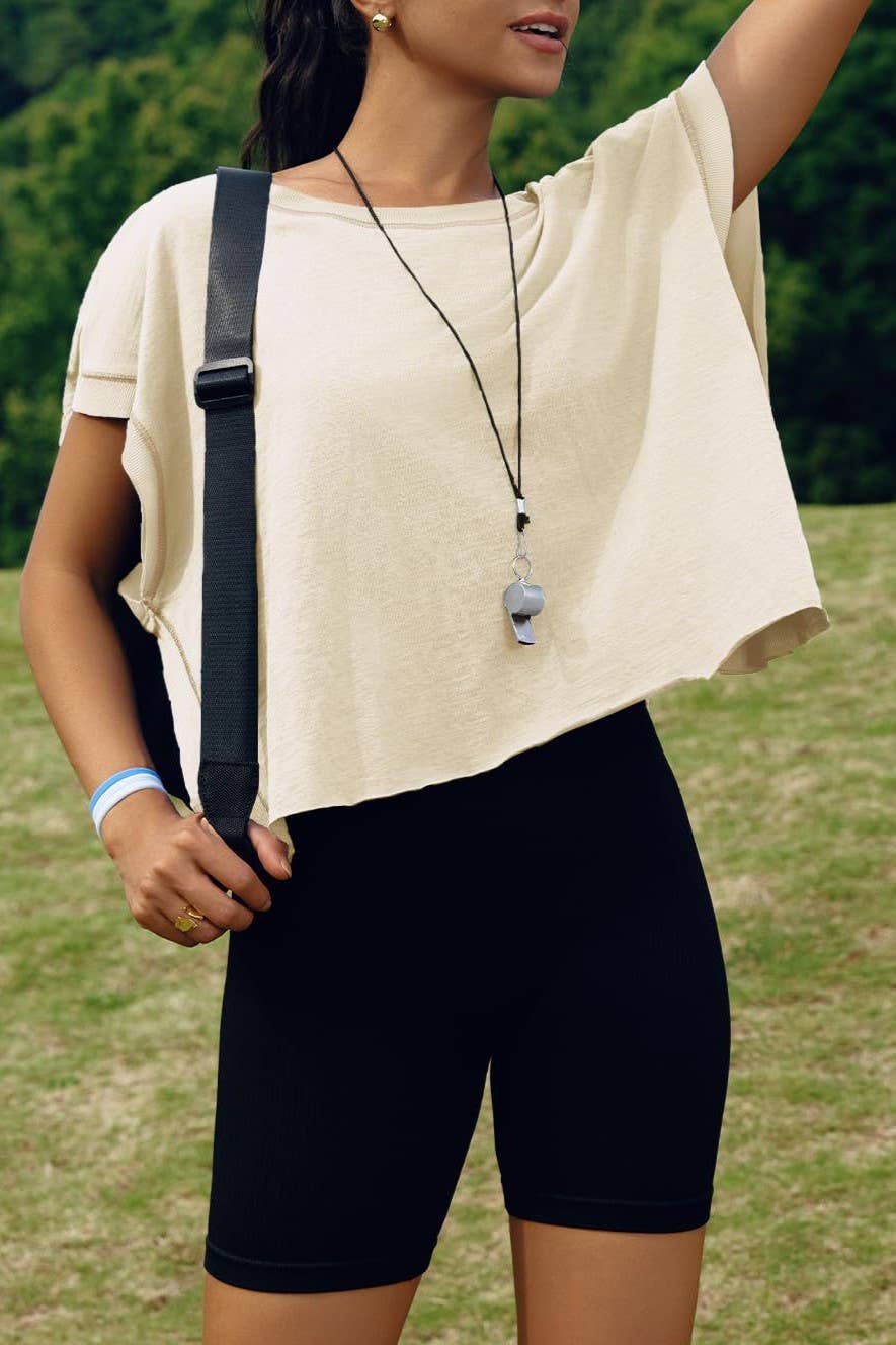 Slouchy wrapped cutout back short sleeve workout tee top