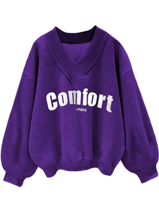 Fashionable and Casual Loose Versatile V-neck Sweatshirt Top