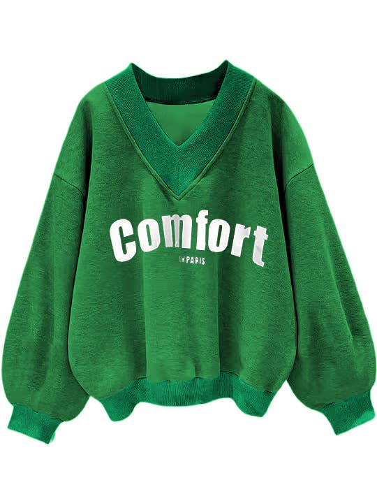 Fashionable and Casual Loose Versatile V-neck Sweatshirt Top