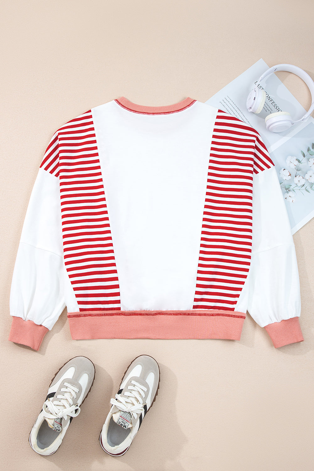 Brown Striped Colorblock Patchwork Oversized Sweatshirt